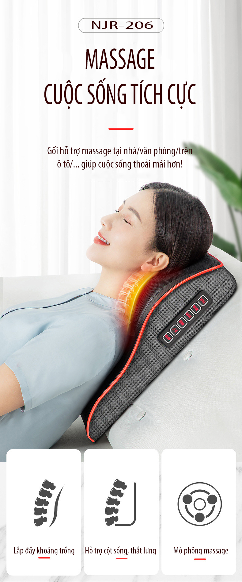 Gối/đệm massage đa năng kéo dài hỗ trợ chữa trị, làm giảm đau thắt lưng, đau cột sống cổ