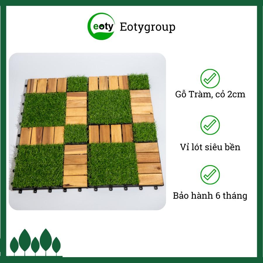 Gỗ lót sàn ngoài trời, ban công, sân vườn kết hợp cỏ nhân tạo 2cm 10-20 30cmx30cm - vỉ gỗ lót sàn