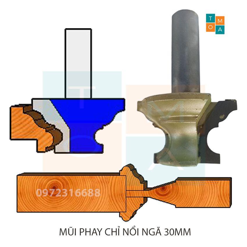 MŨI PHAY GỖ - MŨI SOI GỖ ĐÁNH CHỈ NỔI NGÃ 30MM CỐT 12.7MM