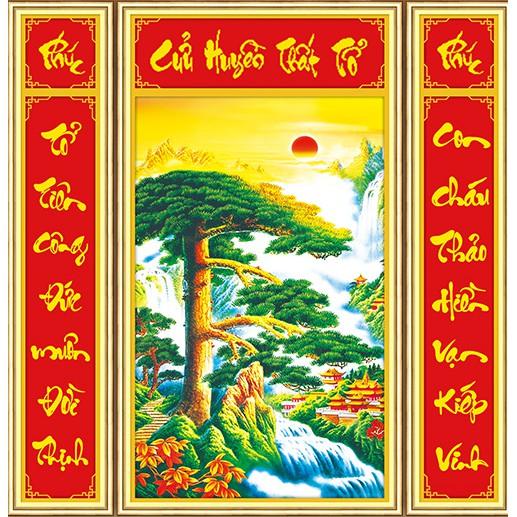 Tranh ĐÍNH ĐÁ CỬU HUYỀN THẤT TỔ. Kích Thước: 50cm x1m15 - 65cm x 1m15