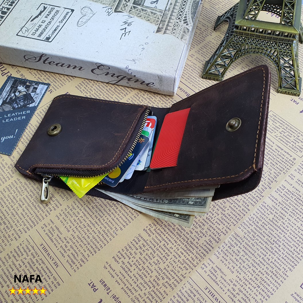 Ví da nam, ví ngang da bò sáp NAFA WS112 tiện lợi nhỏ gọn, sang trọng  – Màu Nâu sáp