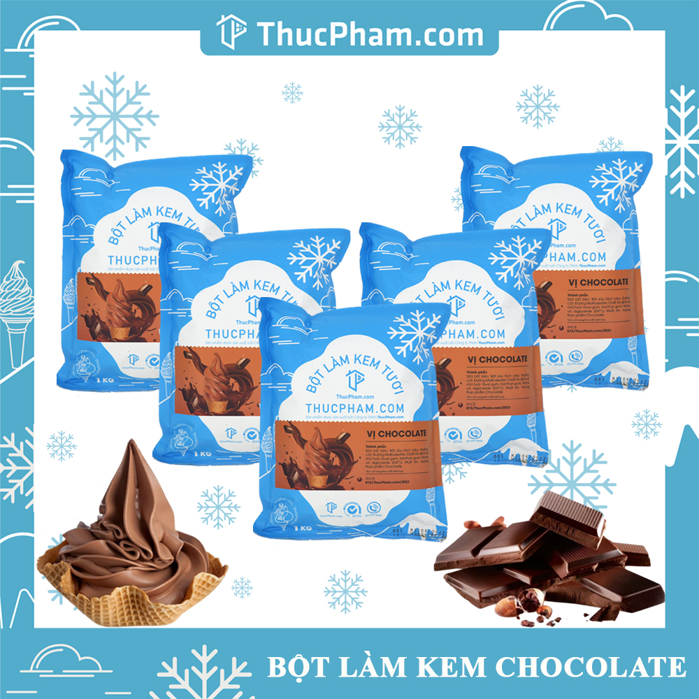 [ĂN BAO GHIỀN❤️] Combo 5 Gói Bột Làm Kem Tươi ThucPham.Com Vị Chocolate- Túi 1kg - Được Chứng Nhận HTQL An Toàn Thực Phẩm ISO 22000:2018