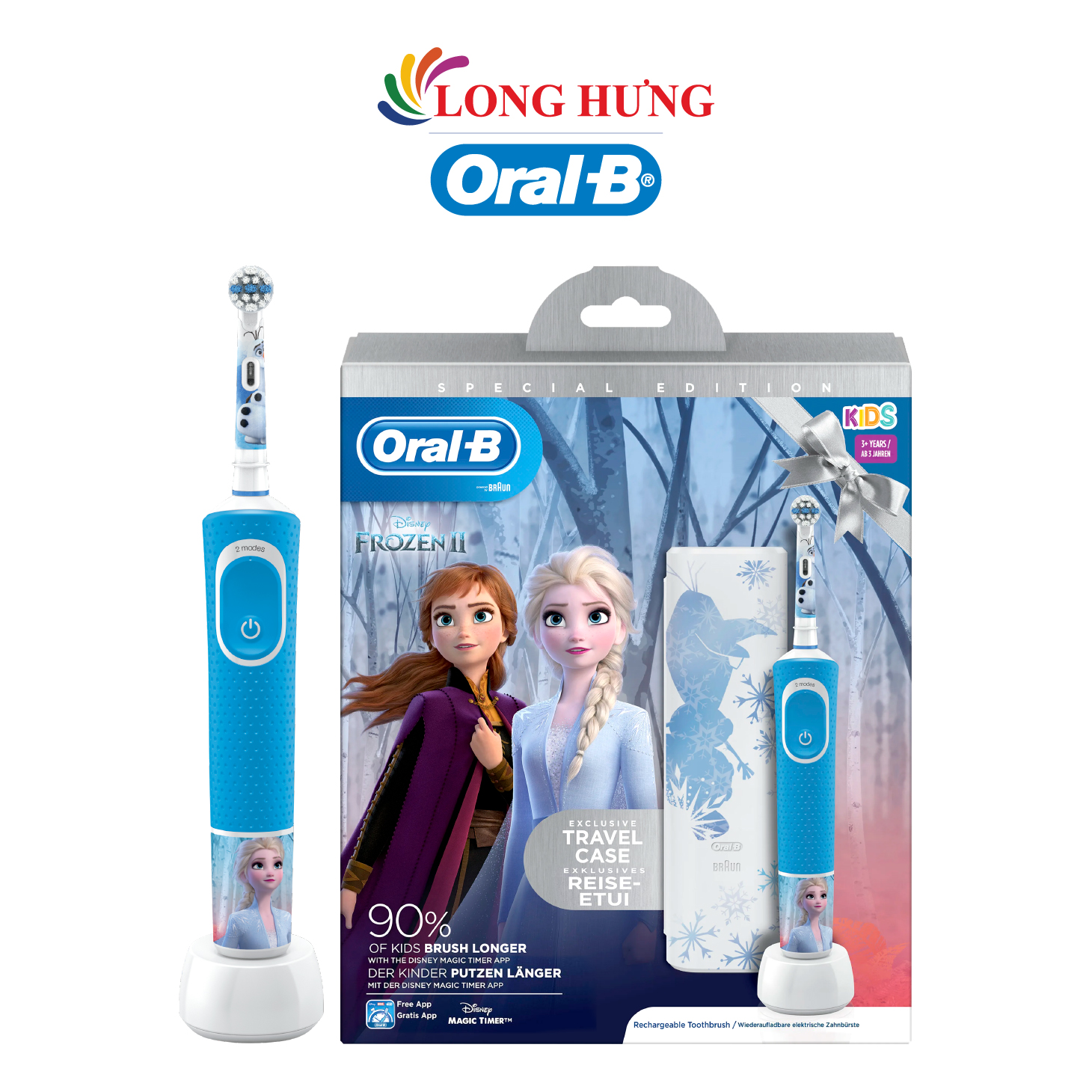 Bàn chải điện trẻ em Oral-B Vitality 100 Disney Travel Case Frozen II Pro 3+ D100.413.2KX - Hàng chính hãng