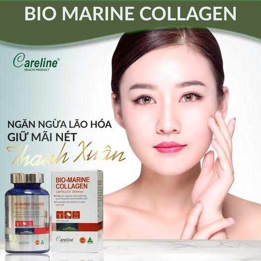 Viên uống đẹp da móng tóc Careline Bio-Marine Collagen capsules 2000max giảm nếp nhăn và sạm nám