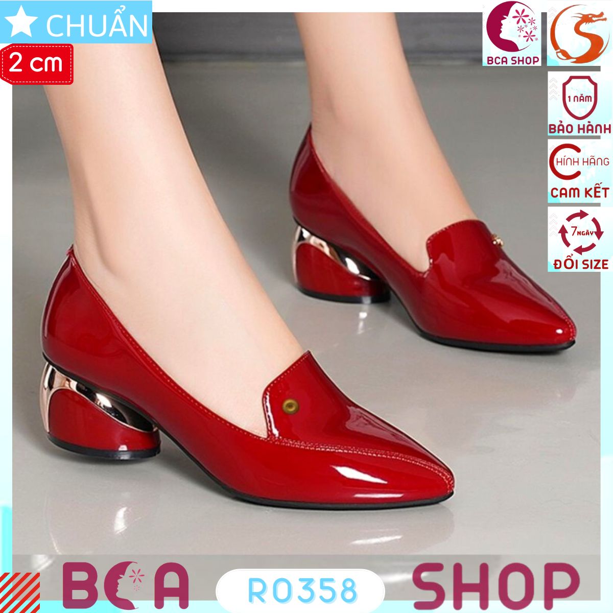 Giày búp bê mũi nhọn nữ 2p RO358 ROSATA tại BCASHOP màu đỏ, gót vuông viền kim loại lạ mắt và rất sang chân