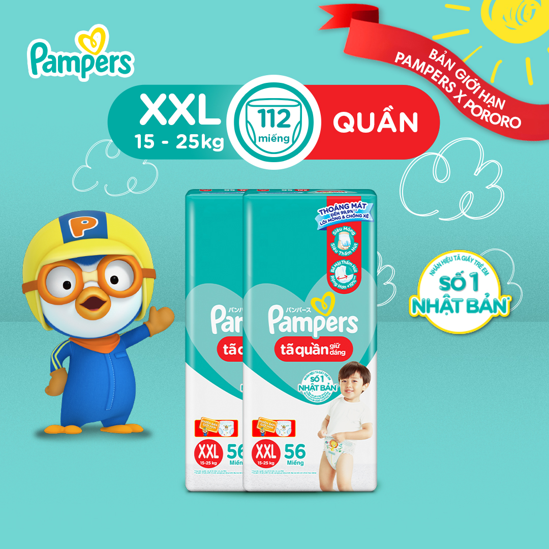 Combo 2 Tã/ Bỉm Quần PAMPERS Giữ Dáng Gói Cực Đại Size XXL (56 miếng, 15-25kg), Chống Xệ