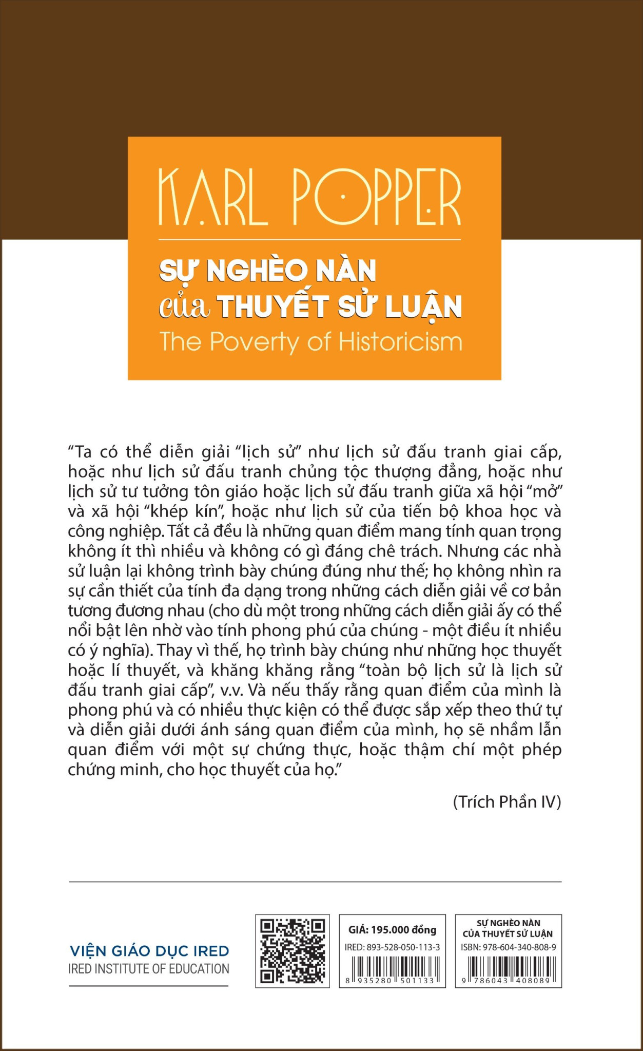 (Bìa Cứng) SỰ NGHÈO NÀN CỦA THUYẾT SỬ LUẬN (The Poverty of Historicism - Karl Popper - Chu Lan Đình dịch