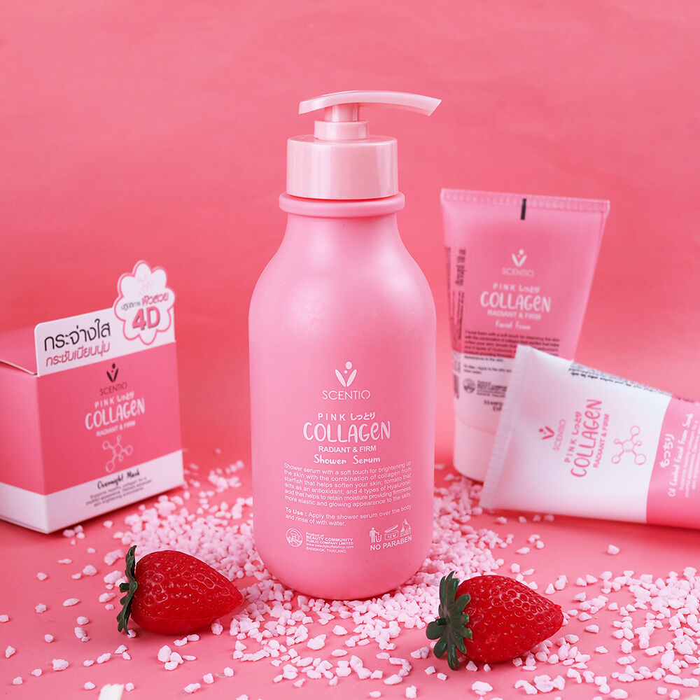 Combo Tinh chất và Sữa tắm dưỡng trắng và sáng mịn da Scentio Pink Collagen 350ml/chai