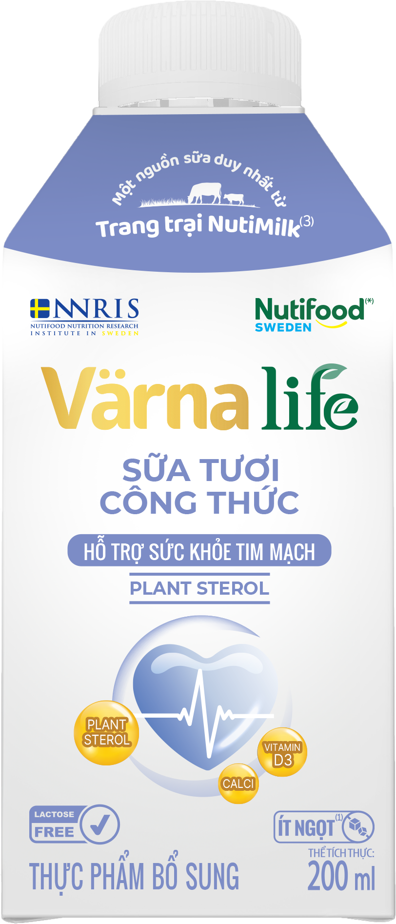 Thùng Thực phẩm bổ sung Värna Life sữa tươi công thức (Tím) (12 hộp x 200ml)