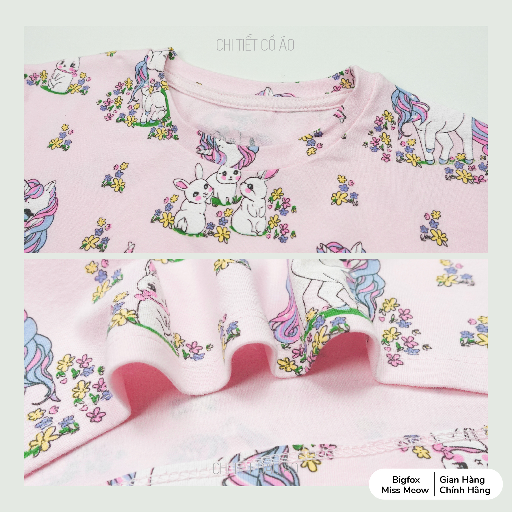 Set đồ bộ bé gái Bigfox Miss Meow mùa hè chất cotton in kỳ lân nhỏ style Hàn, size đại 3,9,10,11 tuổi 30kg 40kg 1980