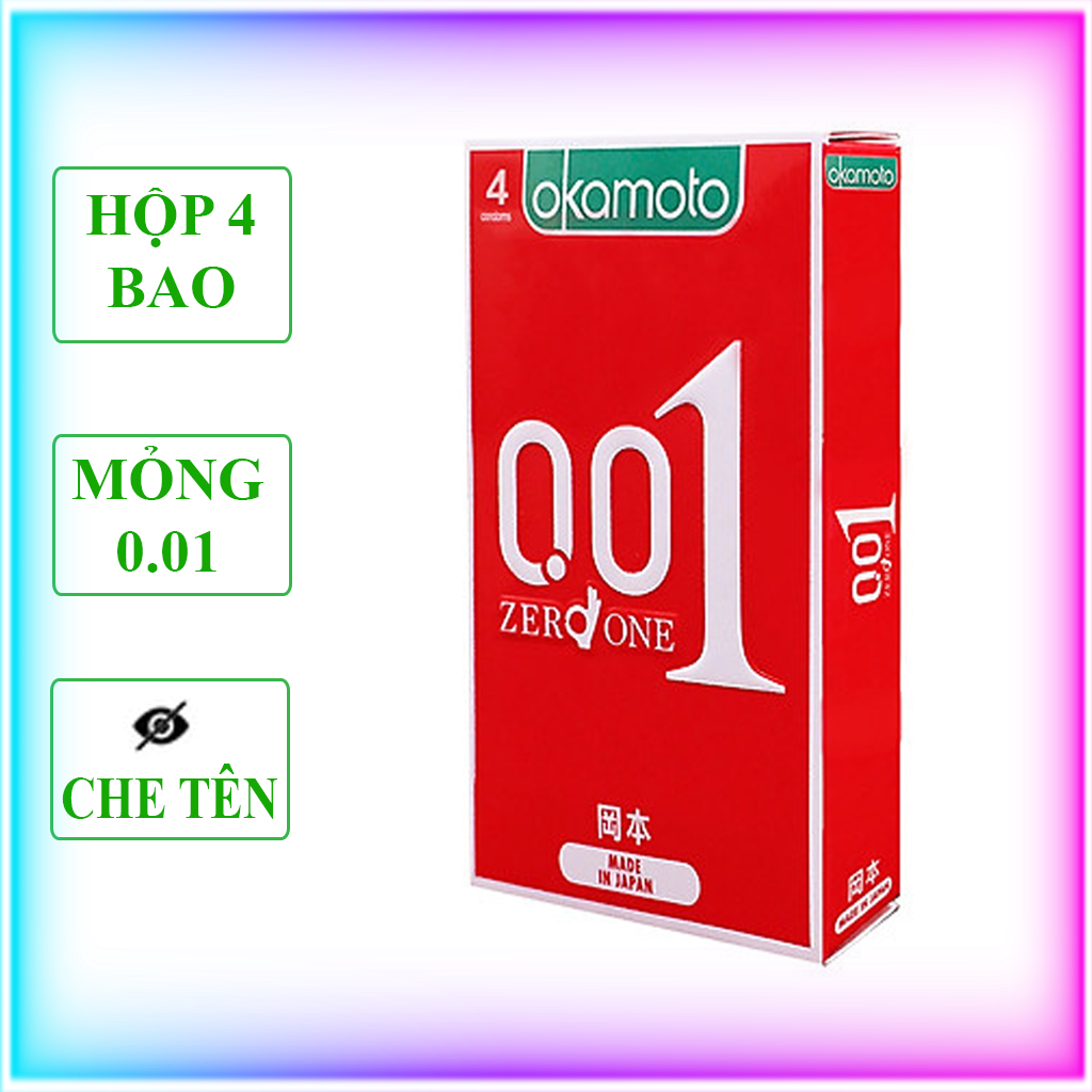 Bao Cao Su Siêu Mỏng 0.01mm Okamoto - Độ Bền Gấp 3 Lần - Cảm Giác Siêu Chân Thật - Xuất Xứ Nhật Bản - Hộp 4 Cái