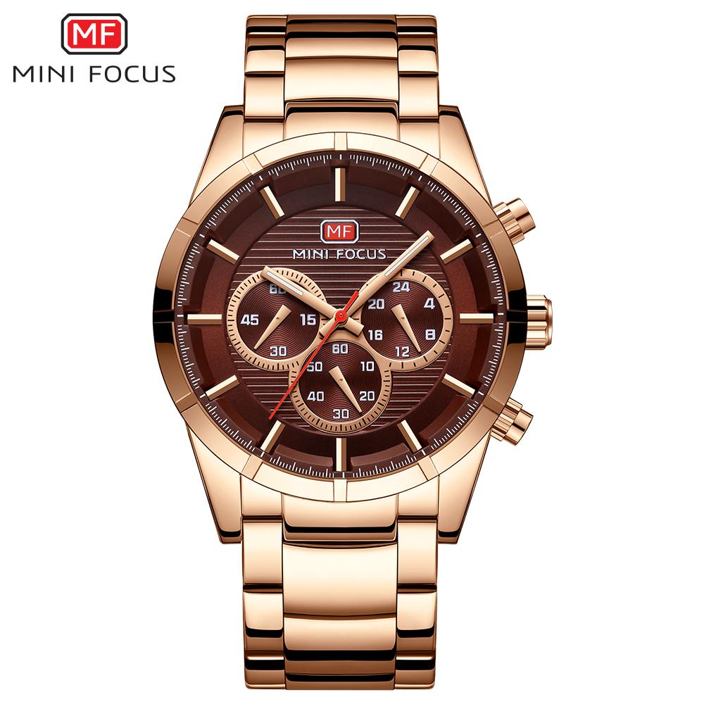 Đồng hồ nam MINI FOCUS MF0170G  Quartz dây đeo bằng thép không gỉ thời trang,chống nước 3ATM - Màu nâu