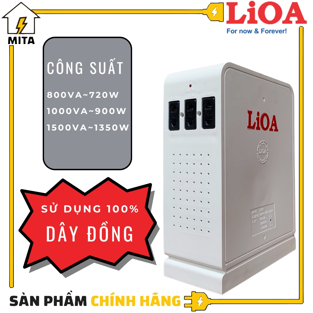 Biến Áp Đổi Nguồn DÂY ĐỒNG LiOA NEW - Điện vào 220V Điện ra 3 đường 100V/110V/120V Công suất 800VA/1000VA/1500VA DÂY ĐỒNG 100% FOR AUDIO