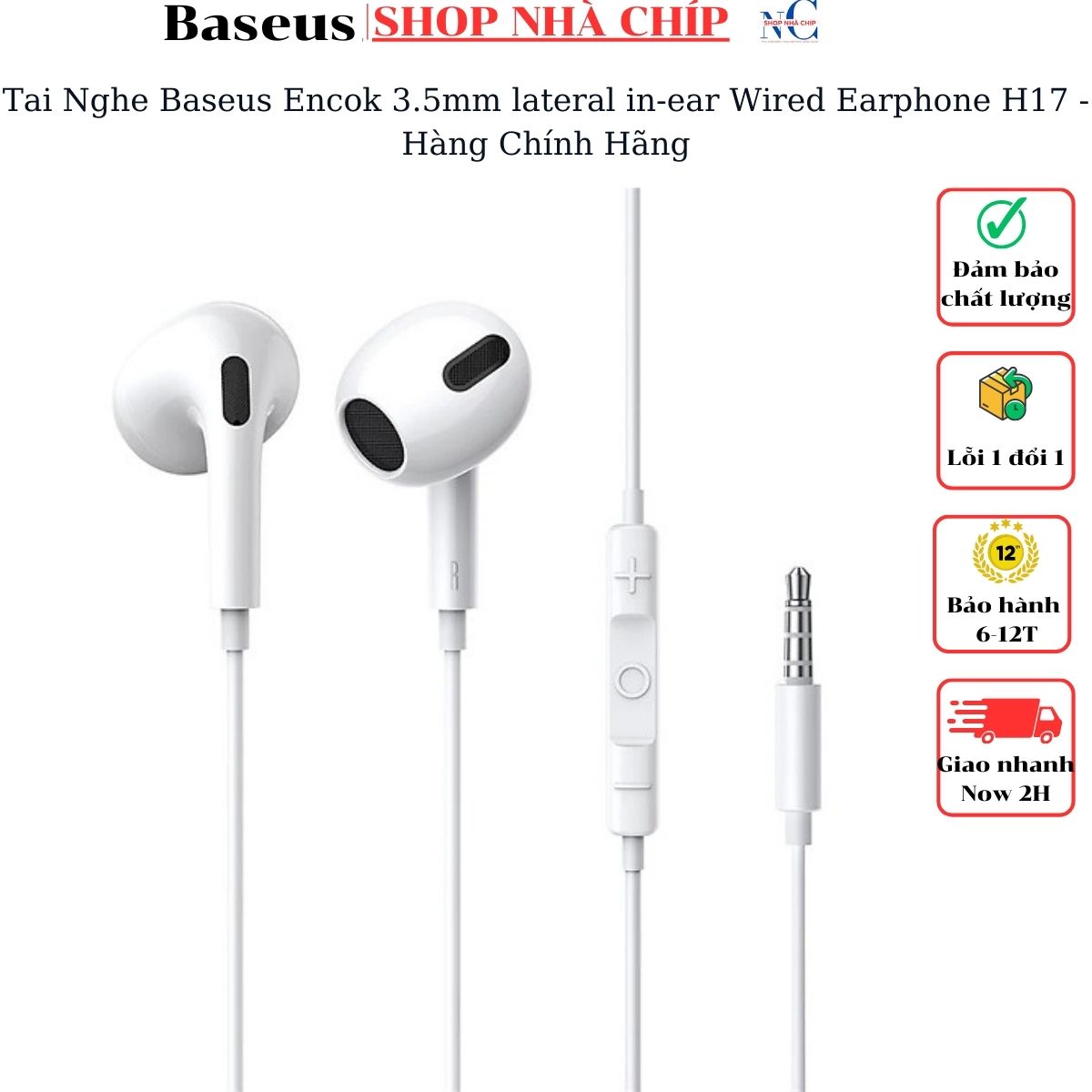 Tai Nghe Baseus Encok 3.5mm lateral in-ear Wired Earphone H17 - Hàng Chính Hãng