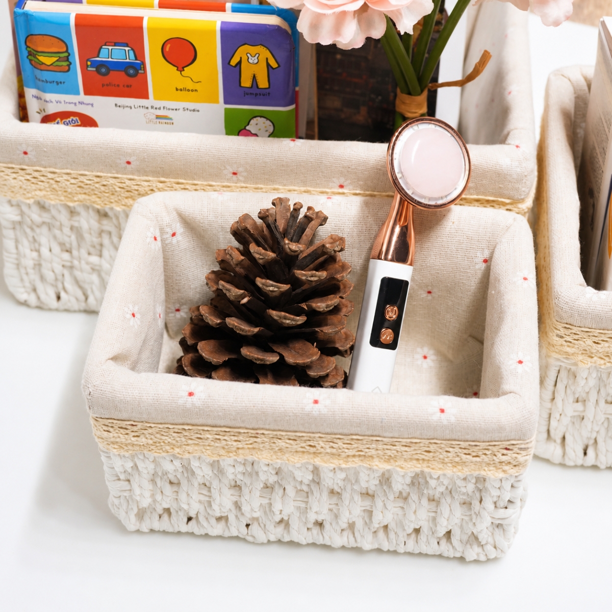 Giỏ Lót Vải Hoa Nhí Vintage Cao Cấp ANKAN – Giỏ Đựng Mỹ Phẩm, Đồ Ăn Vặt, Decor Phòng Sang Trọng