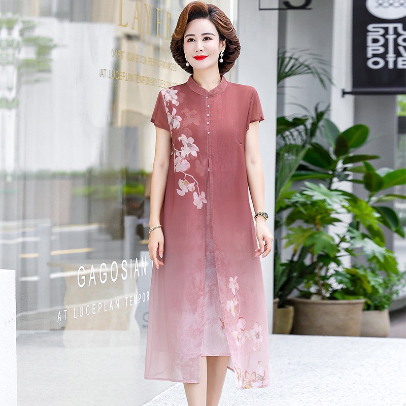 Đầm Trung Niên Dự Tiệc Cho Mẹ. Mẫu Váy Trung Niên Nữ Dáng Suông Sang Trọng Trang Nhã Kiểu Dáng Cách Tân Kèm Họa Tiết Hoa