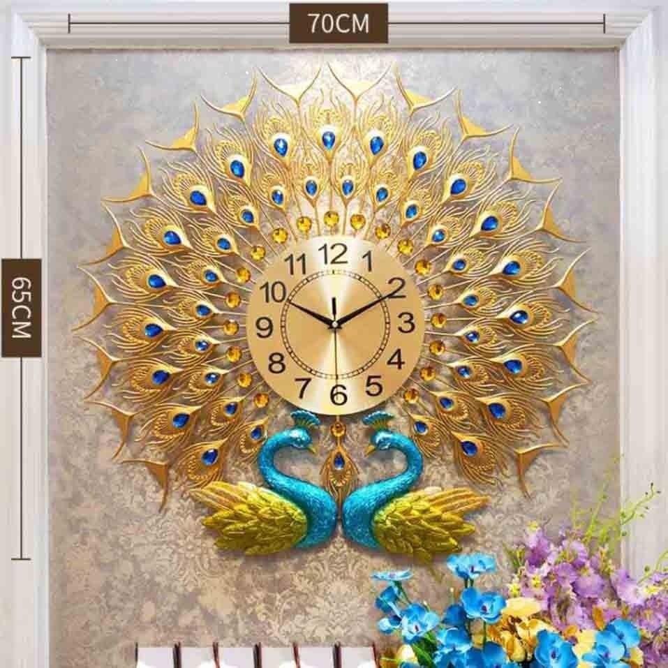Đồng Hồ Treo Tường Chim Công Đôi Hạnh Phúc 72x72cm - Tranh Treo Tường Cao Cấp