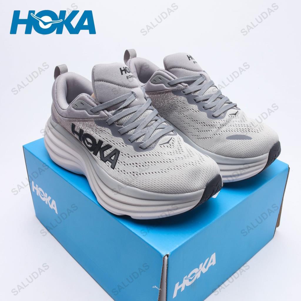 HOKA Chạy Bộ Bondi 8 Chống Trơn Trượt Hấp Thụ Sốc Thoáng Khí Đường Chạy Bộ Nam Ngoài Trời Chạy Bộ Giày Thể Thao Nữ Color: Grey blue Shoe Size: 36