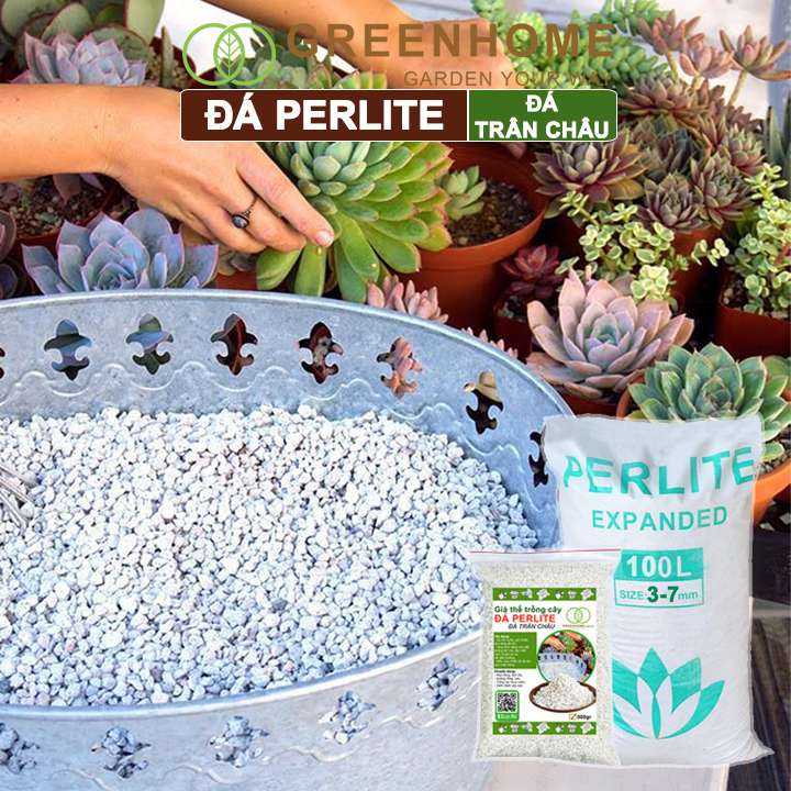 Đá Perlite Greenhome, Bao 100Lít (8-10kg), Trồng Hồng, Thuỷ Canh, Trân Châu Giàu Khoáng Chất, Tăng Độ Tơi Xốp