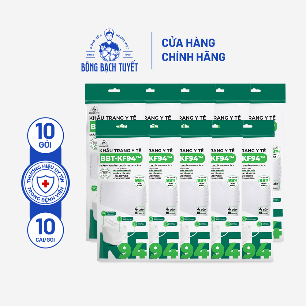 Combo 20 Gói khẩu trang Bông Bạch Tuyết KF94 Trắng (10 cái/gói)