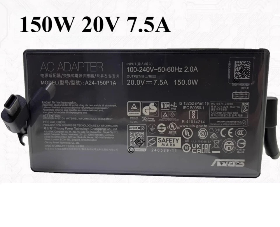 Sạc 150w 180w 200w 240w 280w (chân vuông mới năm 2024) dành cho Laptop Asus ROG Zephyrus G14 G16 Mini USB TIP hàng nhập khẩu