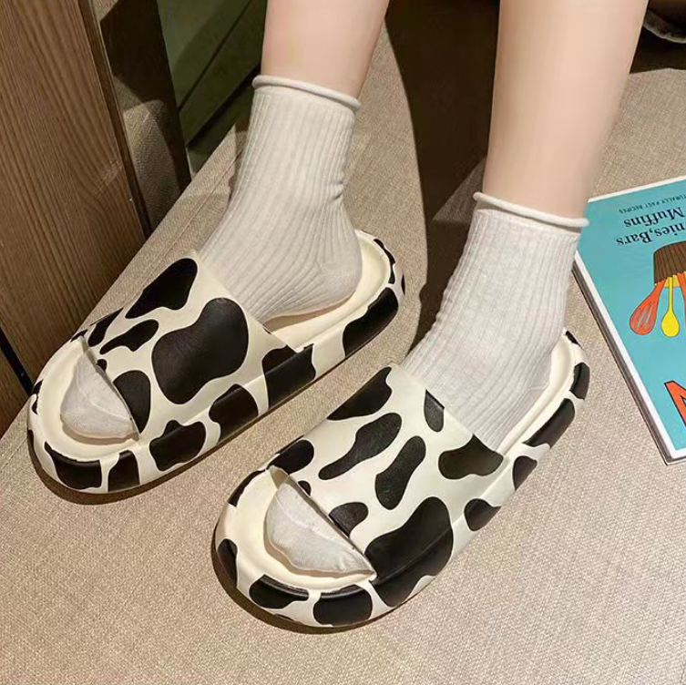 Dép bánh mì Ulzzang đế 5 cm bò sữa ngựa vằn màu loang đi chơi đi trong nhà tiện lợi giá rẻ cho nam nữ êm chân