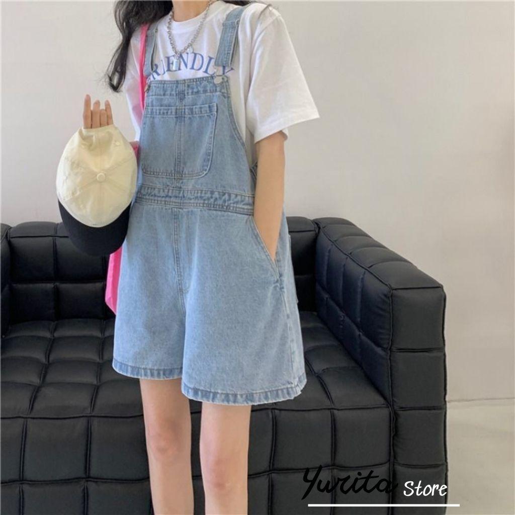 Quần Yếm Short Jeans Nữ Yurita Ống Suông Phối Túi Trước Trẻ Trung Phong Cách Hàn Quốc