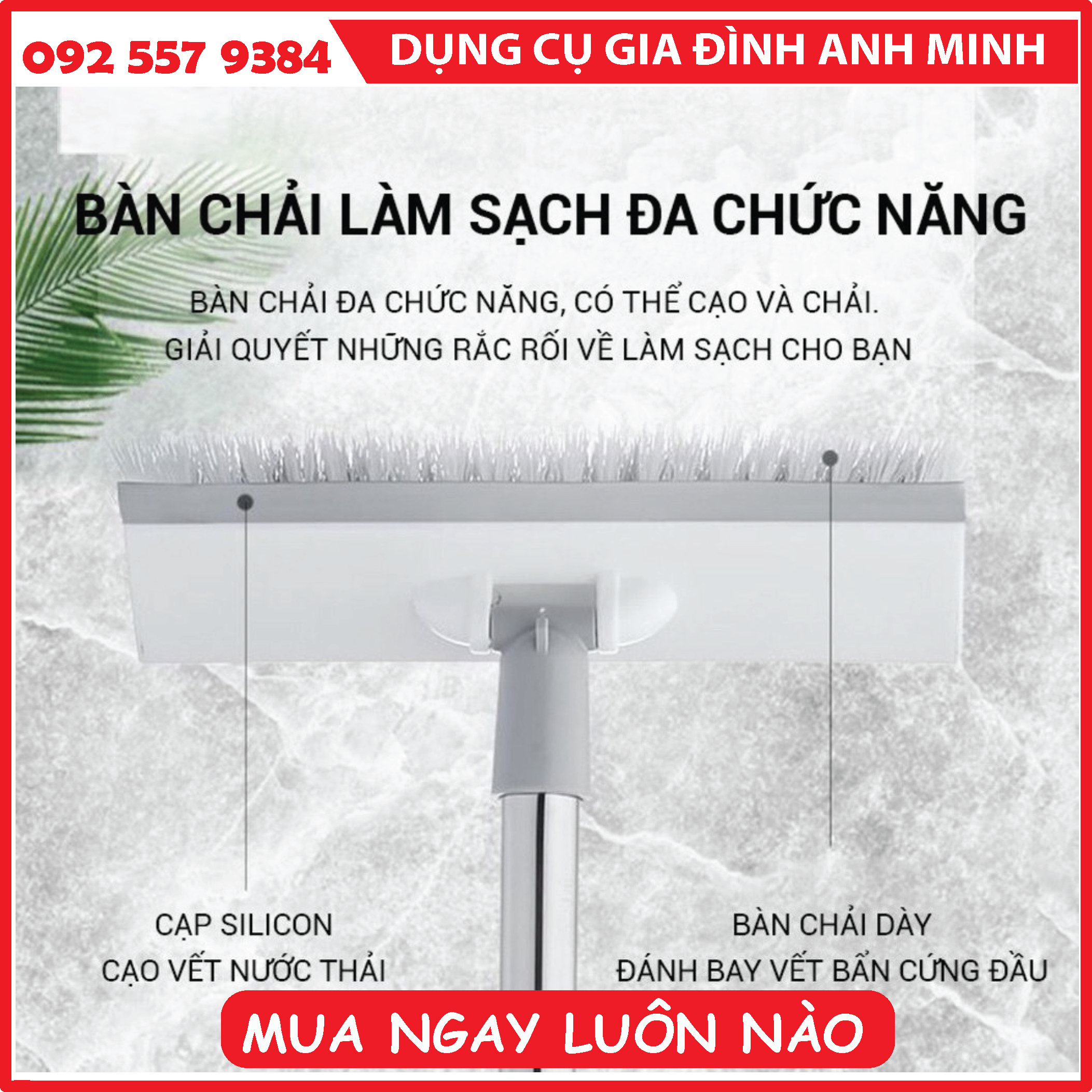 Cây chà sàn thông minh cao cấp, chổi chà sàn đa năng 2 trong 1, cọ sàn và gạt nước