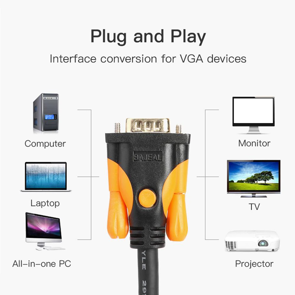 Cáp VGA chuẩn 3+9 Hỗ trợ Full-HD 1080P Cao Cấp