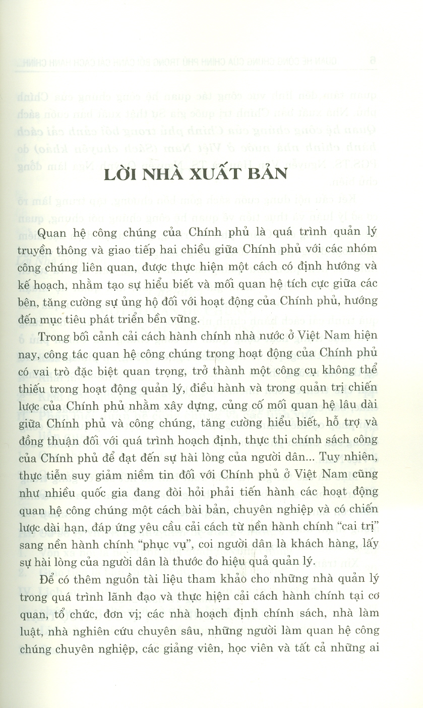 Quan Hệ Công Chúng Của Chính Phủ Trong Bối Cảnh Cải Cách Hành Chính Nhà Nước Ở Việt Nam (Sách chuyên khảo)