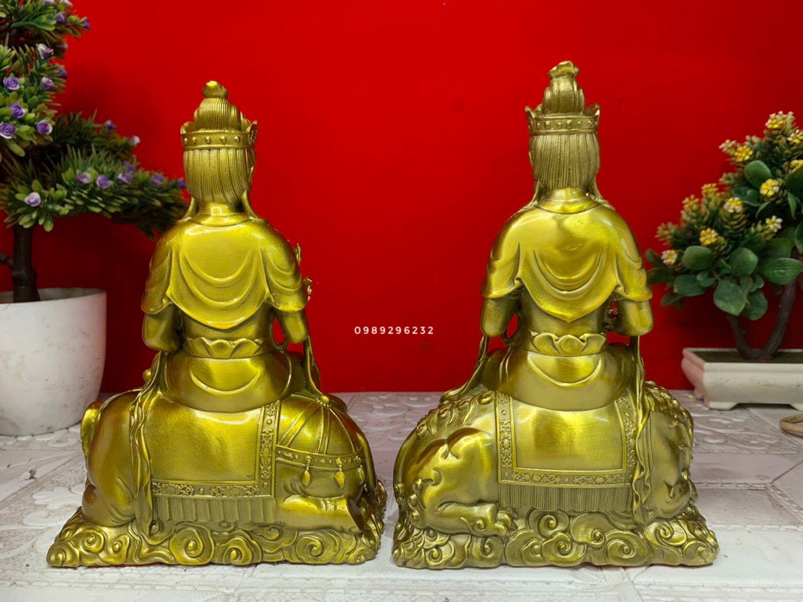 Tượng phật bà Văn Thù và Phổ Hiền Bồ Tát bằng đồng thau cỡ trung