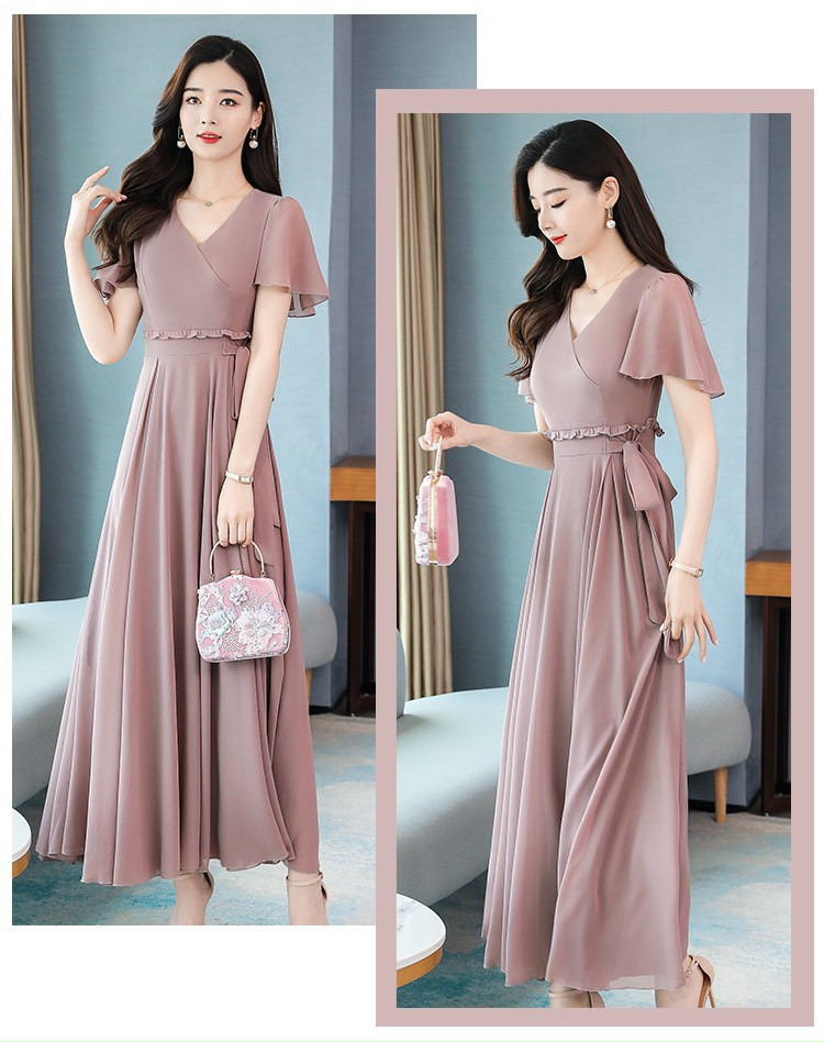 ĐẦM MAXI CỔ V CÁCH ĐIỆU EO DỄ THƯƠNG