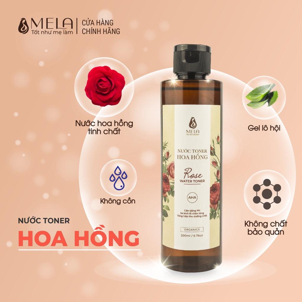 Nước Hoa Hồng MELA Cấp Ẩm Sáng Da, Toner Thu Nhỏ Lỗ Chân Lông Dịu Nhẹ Lành Tính 200ml - ML11