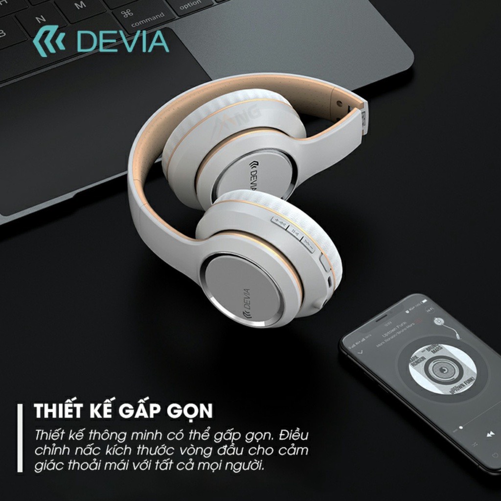 Tai Nghe Bluetooth Không dây headphone chụp tai DEVIA Kintone series có mic nghe nhạc liên tục 18H- Hàng chính hãng