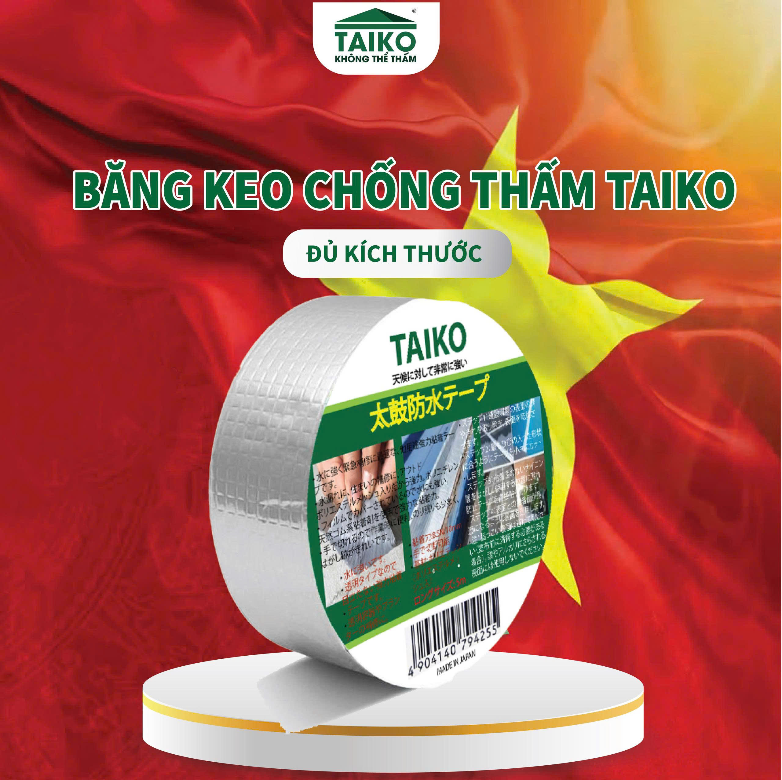 Băng Keo Chống Thấm Dột,Vá Chám Vết Nứt Trần Sàn Nhà Taikomi Japan Băng keo chống thấm TAIKO Nhật Bản chắc chắn, chống thấm dột, dán tường, dán mái tôn, máng xối, lô gia
