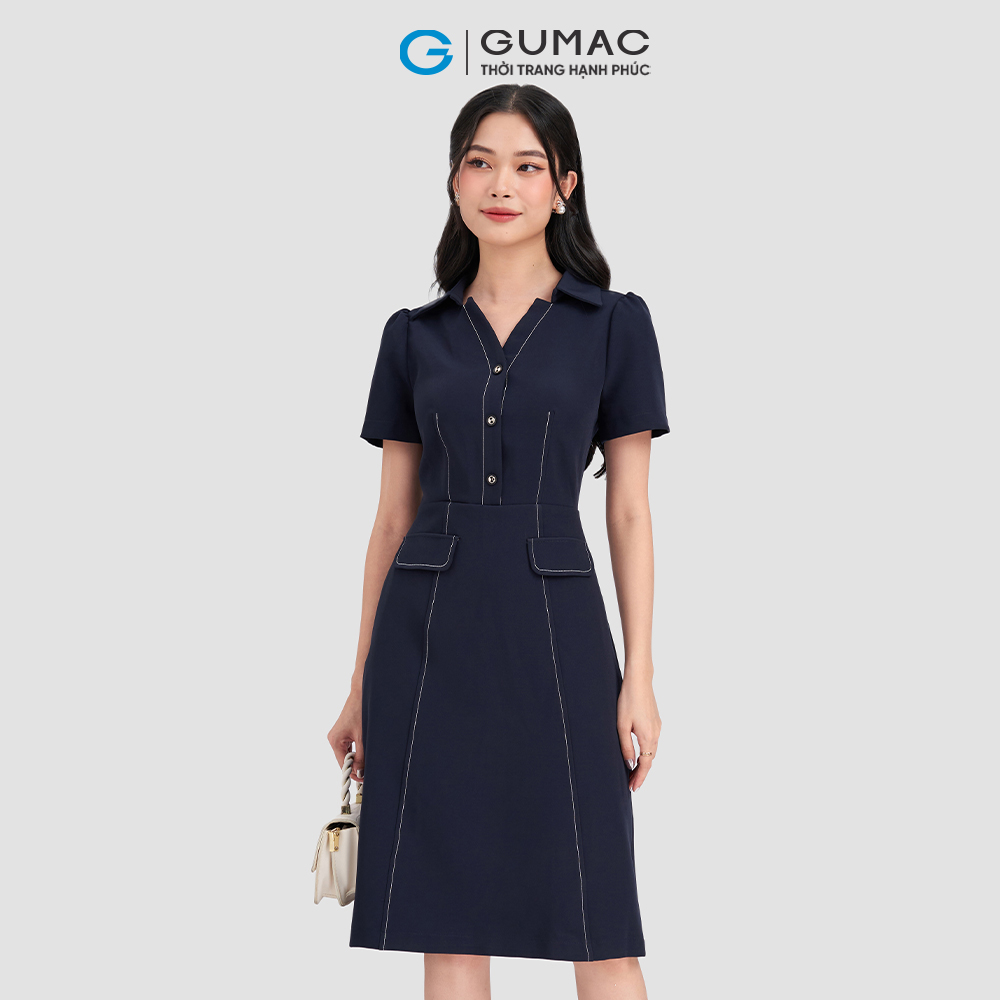 Đầm cổ đức chỉ viền GUMAC DD03059