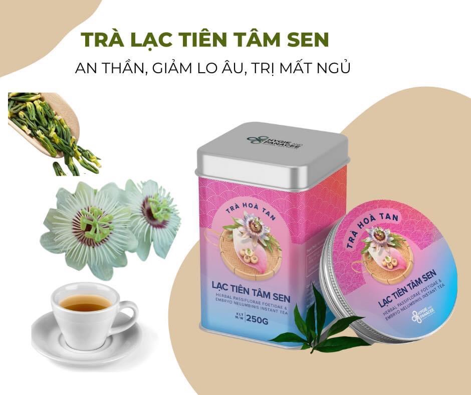 Trà Lạc Tiên Tâm Sen hòa tan Hygie 250gr giúp giảm căng thẳng ngủ ngon