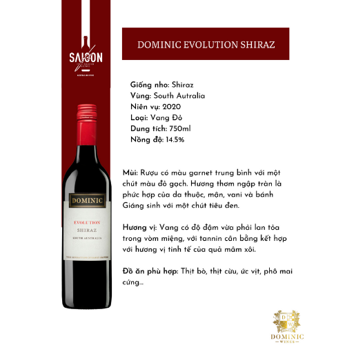 Rượu Vang Đỏ Dominic EVOLUTION Shiraz 750ml 14.5% Acl