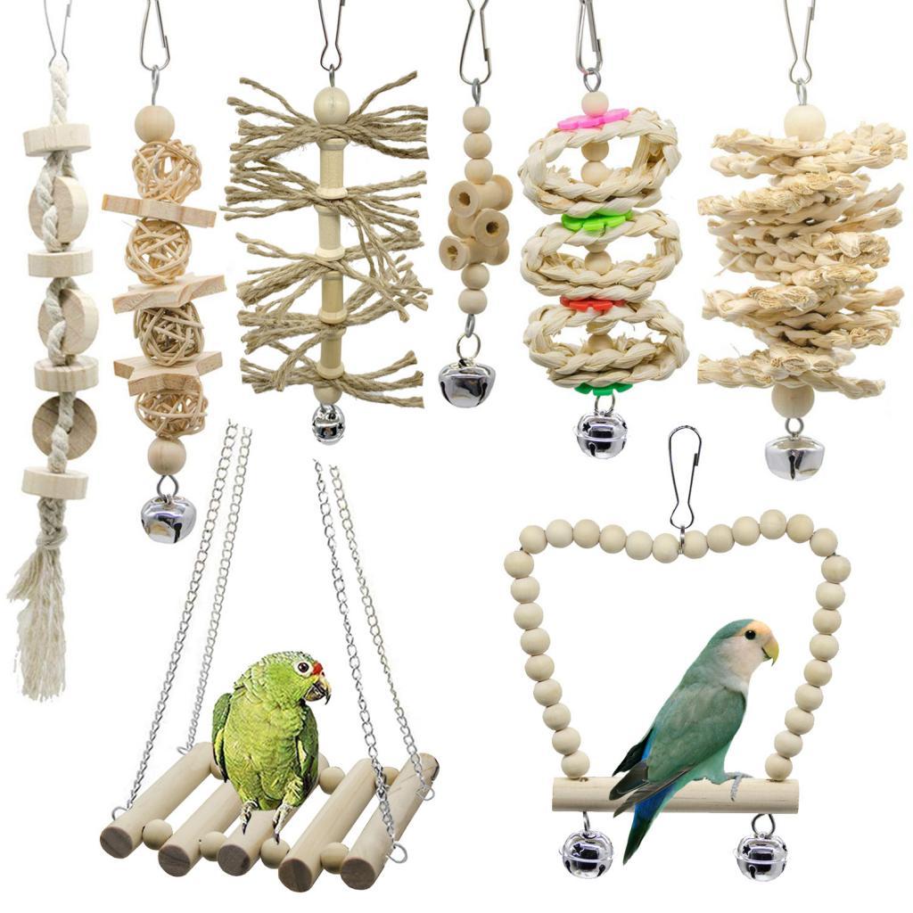 Bird Swing Toy Chewing Hanging Hammock Swing Bell Climbing Ladder Toys 8 Pack