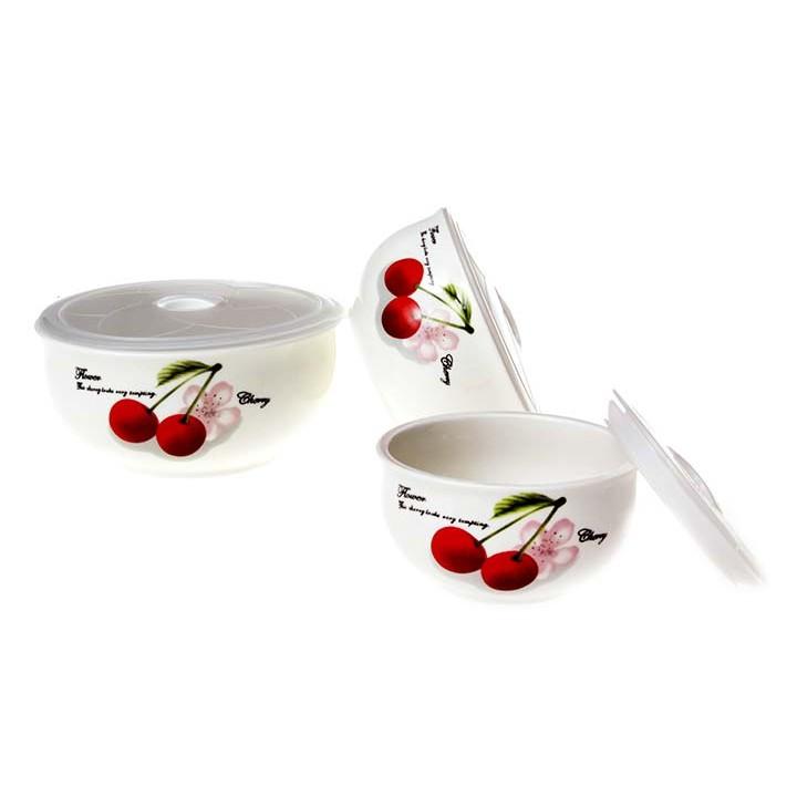 Combo 2 X Bộ 3 thố sứ dùng lò vi sóng có nắp hút nhiệt