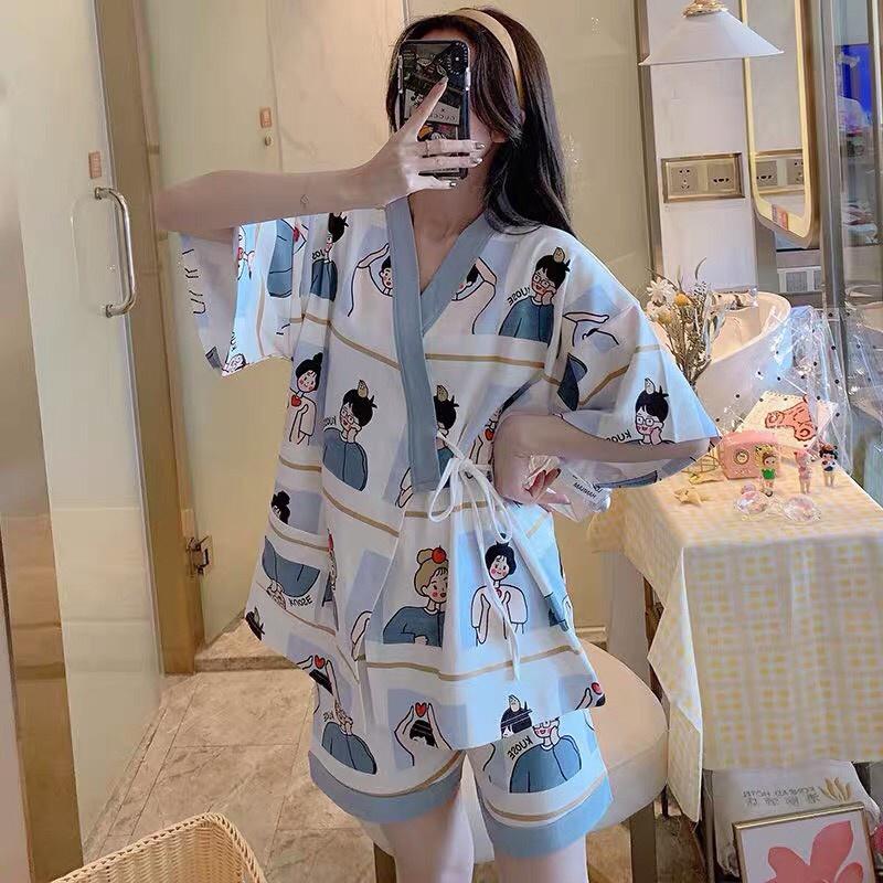 Bộ Ngủ Pijama Dây Eo Họa Tiết Set Nữ Cộc Tay Icon 5 Hình