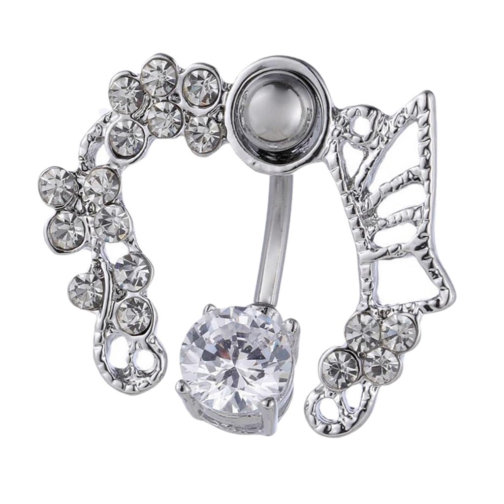 Zircon Navel Ring Belly Button Body Piercing Jewelry stainless steel Silver