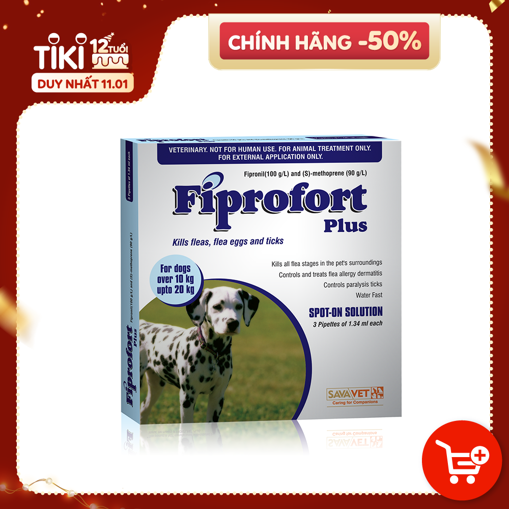 Fiprofort Plus - Sản phẩm diệt bọ chét, ve chó cho chó từ 10-20kg (Hộp 3 tuýp)