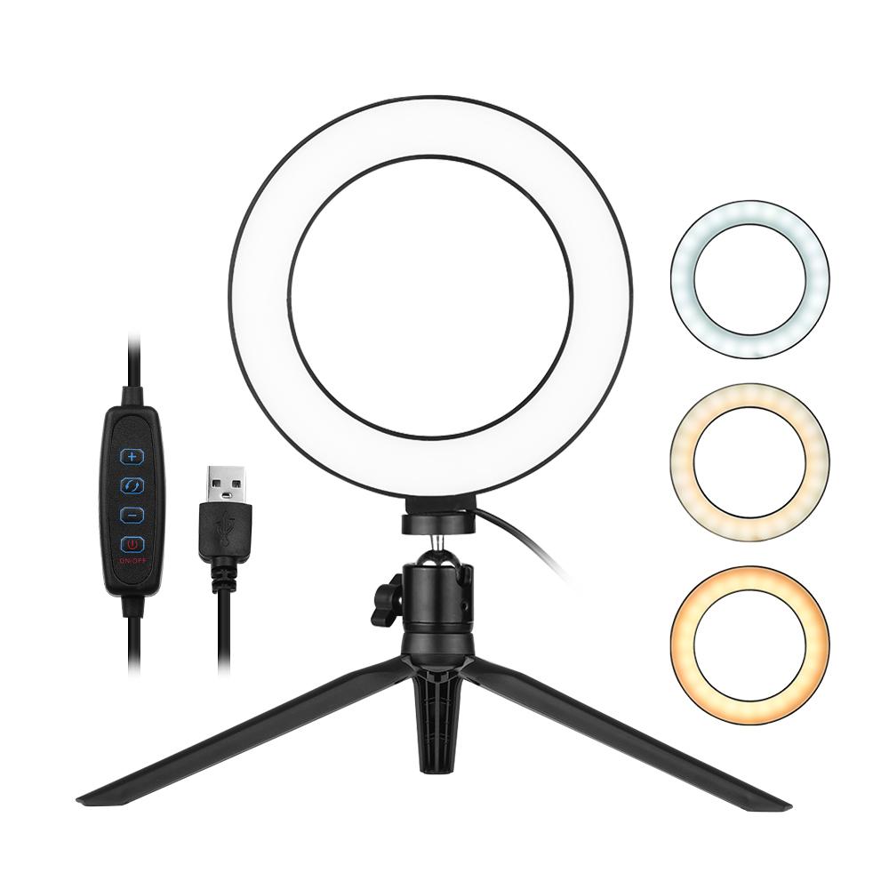 6 Inch Desktop LED Ring Light 3200K-5500K Dimmable Mini Camera Light Lamp 3 Light Modes 10 Brightness Levels with Mini