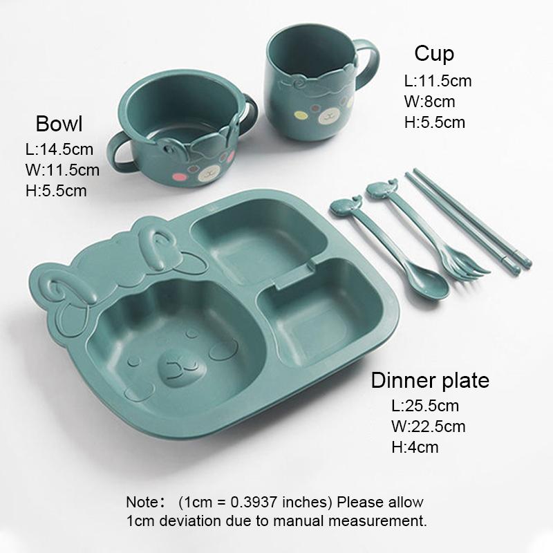 6 Cái/bộ Bé Bộ Đồ Ăn Bát + Tặng Cốc + Đĩa Dùng Tiệc + Tặng Thìa + Nĩa + Đũa Hoạt Hình Dễ Thương Sợi Tre trẻ Em Chống Nóng Tiện Dụng