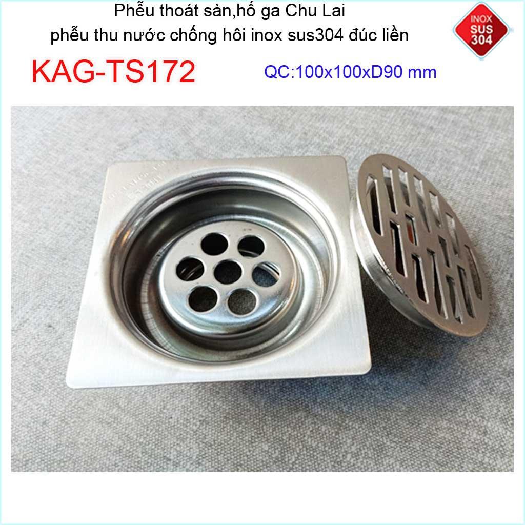 Hố ga thoát sàn Chu lai ống 9cm Inox 304, phễu thoát nước chống hôi 20x20cm-15x15cm-12x12cm-10x10cm ống D90mm