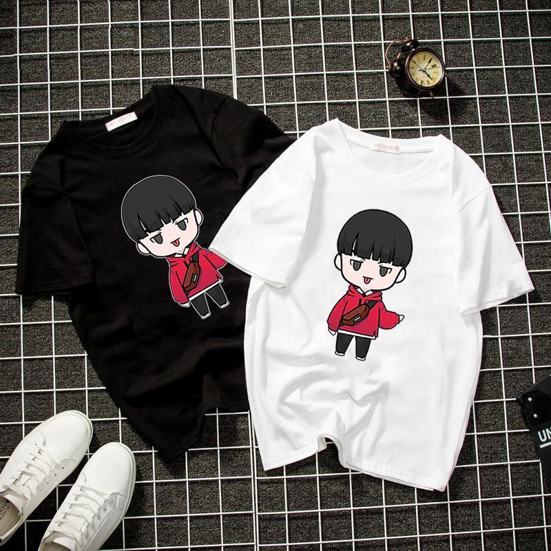 Áo thun unisex Hàn Quốc in chibi hoạt hình dễ thương vải dày mịn 2019T1013