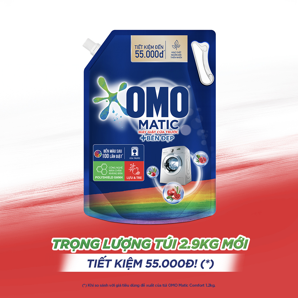 Túi Nước Giặt Omo Matic Cho Máy Giặt Cửa Trước Bền Đẹp Bền Màu Sau 100 Lần Giặt 2.8Kg
