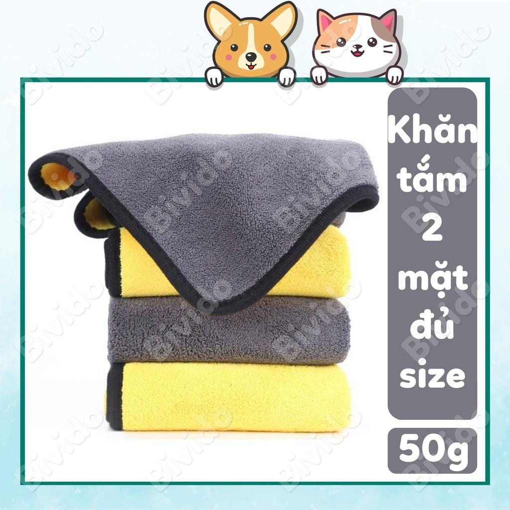 Khăn tắm chó mèo 2 mặt microfiber không đổ lông đủ size - Bivido