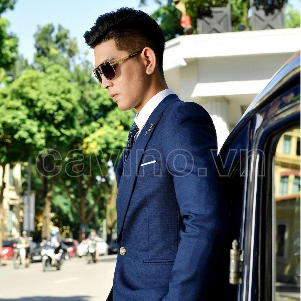 Bộ vest nam xanh navy kẻ nhỏ cao cấp CAVINO 711